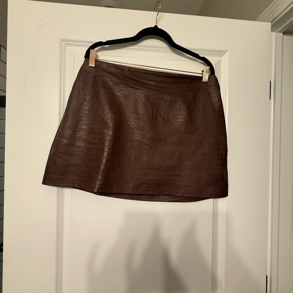 Brown Faux Croc Mini Skirt - Women's Skirt